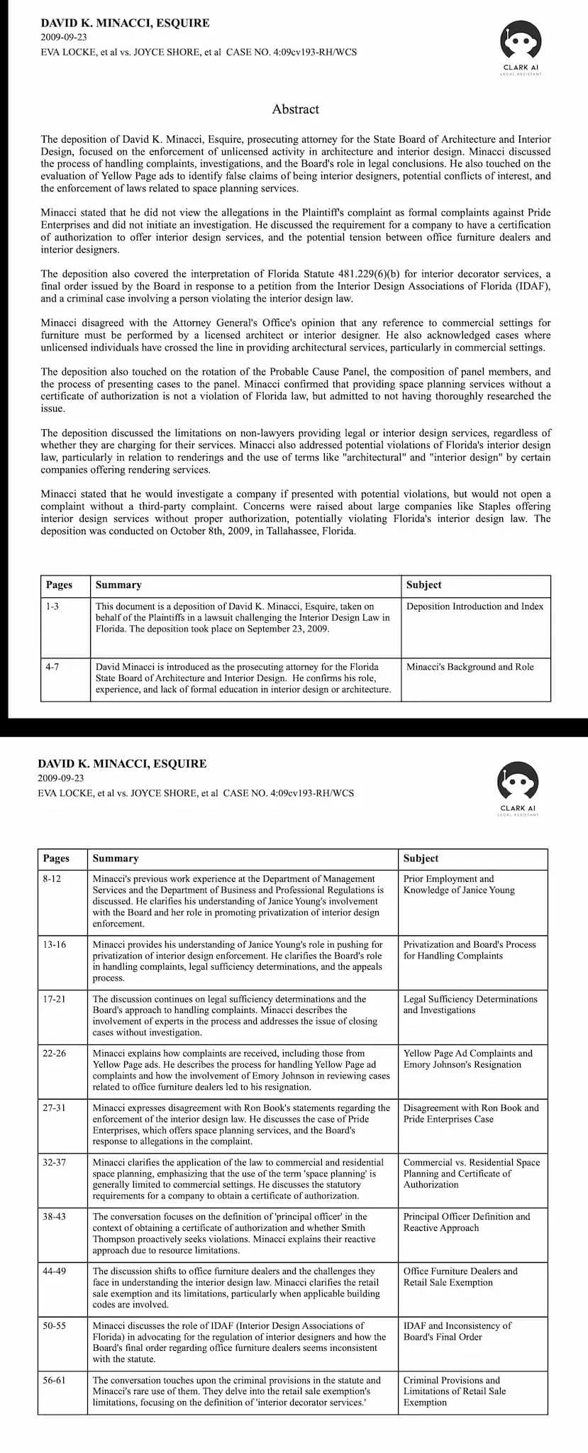 Deposition Summaries